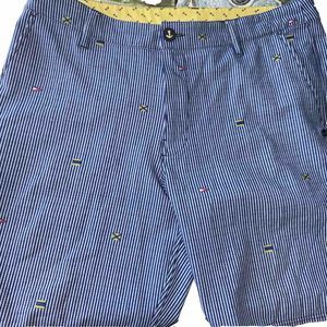 SPERRY Top Sider Blue & White Striped Nautical Flag Hybrid Board Shorts‎ Size 34